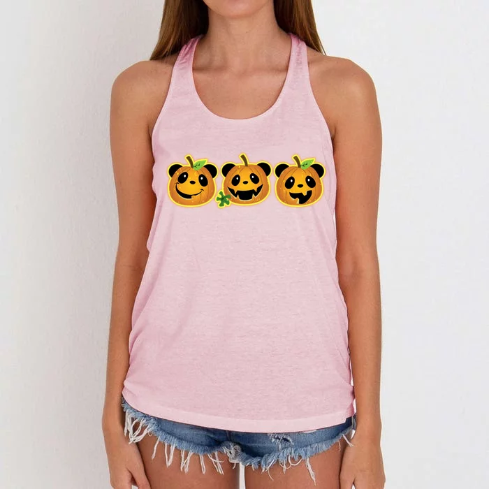 Halloween Panda Pumpkins Women's Knotted Racerback Tank