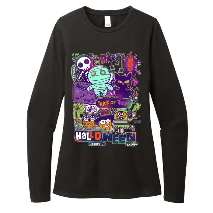 Halloween Party Doodles Womens CVC Long Sleeve Shirt