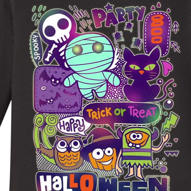 Halloween Party Doodles Baby Long Sleeve Bodysuit