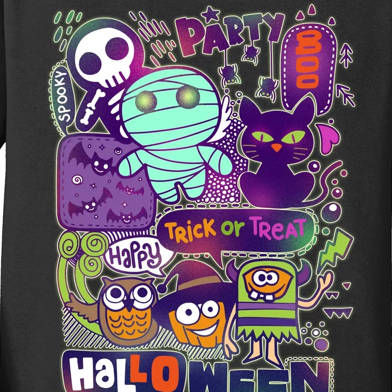 Halloween Party Doodles Kids Long Sleeve Shirt