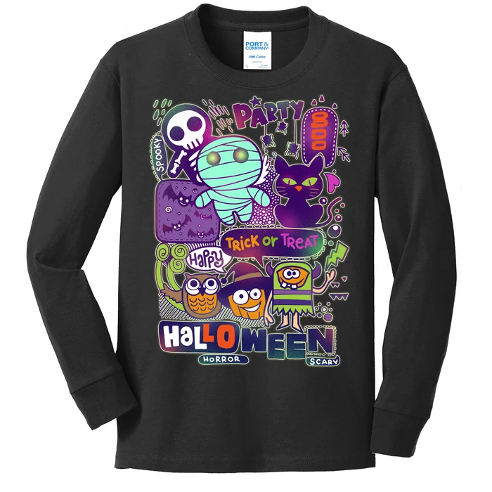 Halloween Party Doodles Kids Long Sleeve Shirt