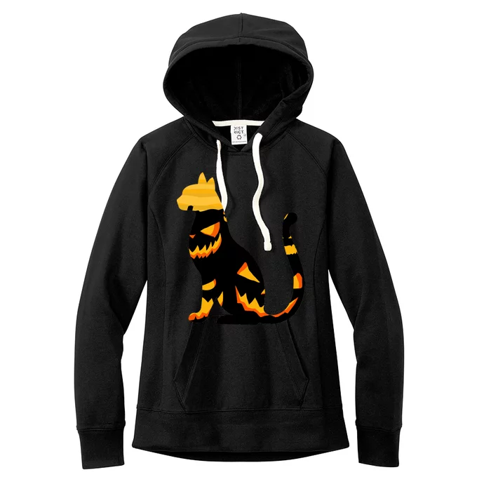 Halloween Pumpkin Cat Women's Fleece Hoodie