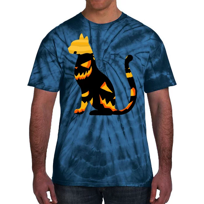 Halloween Pumpkin Cat Tie-Dye T-Shirt