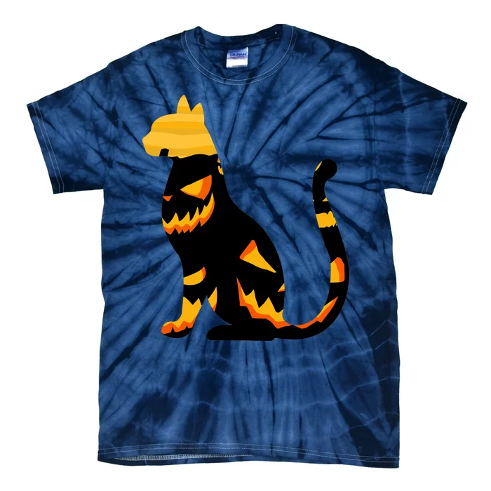 Halloween Pumpkin Cat Tie-Dye T-Shirt