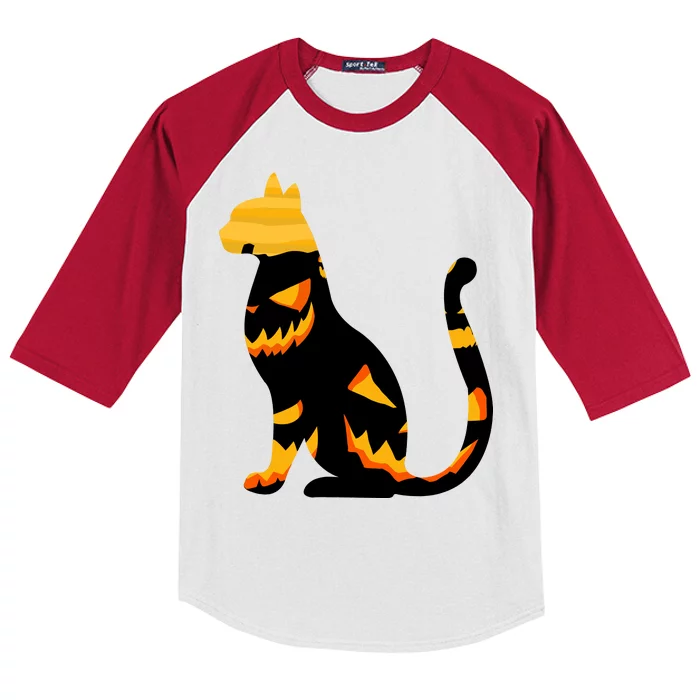 Halloween Pumpkin Cat Kids Colorblock Raglan Jersey