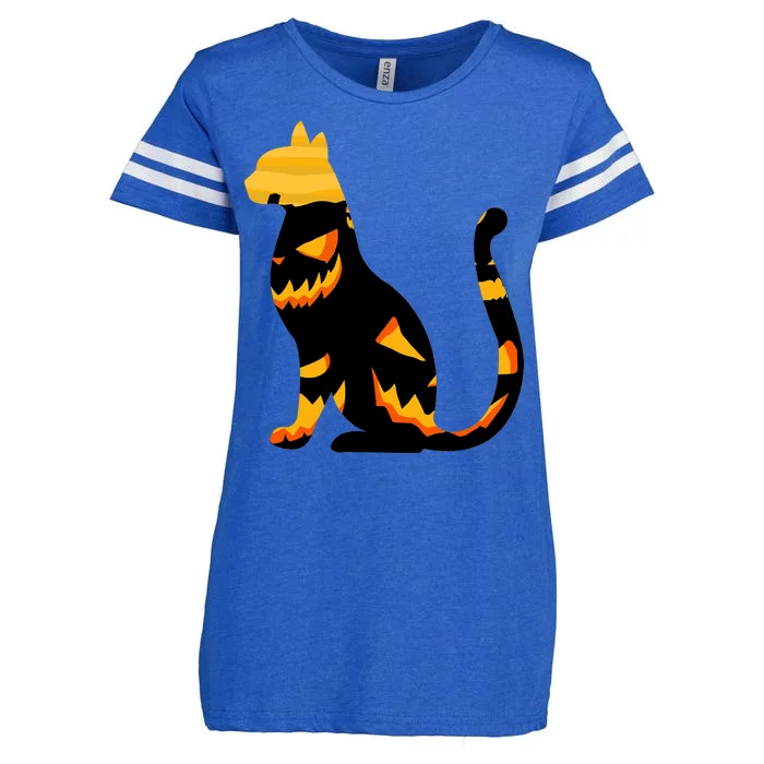 Halloween Pumpkin Cat Enza Ladies Jersey Football T-Shirt