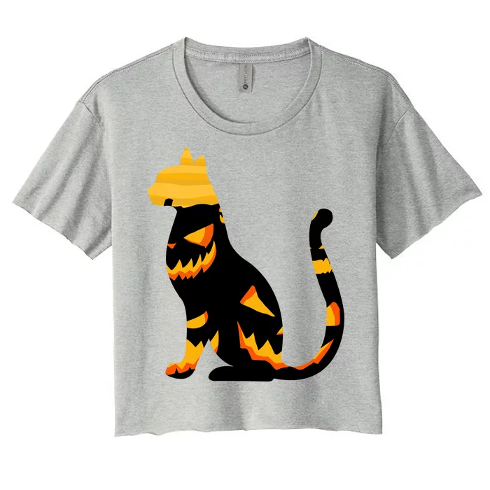 Halloween Pumpkin Cat Women's Crop Top Tee