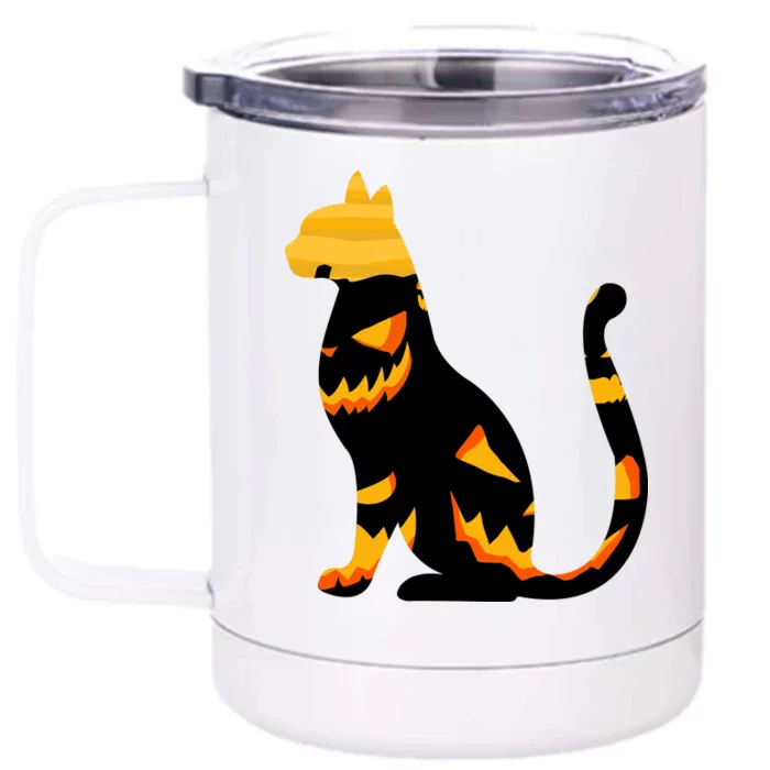 Halloween Pumpkin Cat Front & Back 12oz Stainless Steel Tumbler Cup