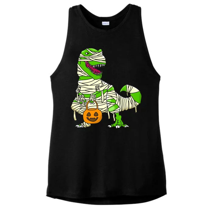 Halloween Pumpkin Dinosaur Ladies Tri-Blend Wicking Tank