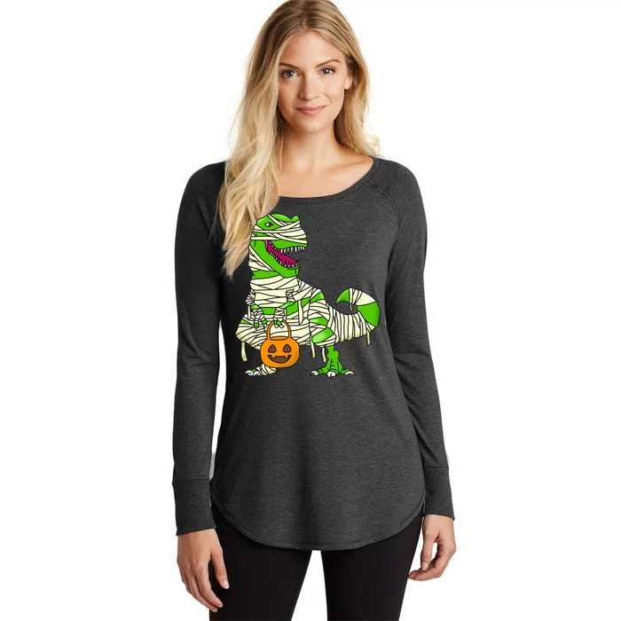 Halloween Pumpkin Dinosaur Women's Perfect Tri Tunic Long Sleeve Shirt