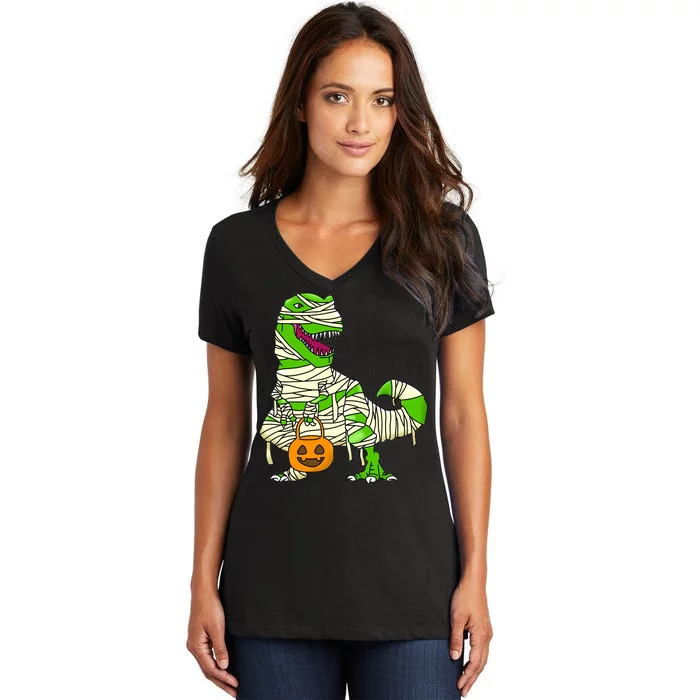 Halloween Pumpkin Dinosaur Women's V-Neck T-Shirt