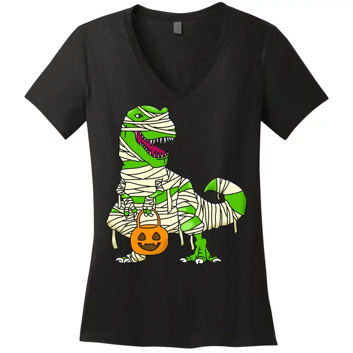 Halloween Pumpkin Dinosaur Women's V-Neck T-Shirt