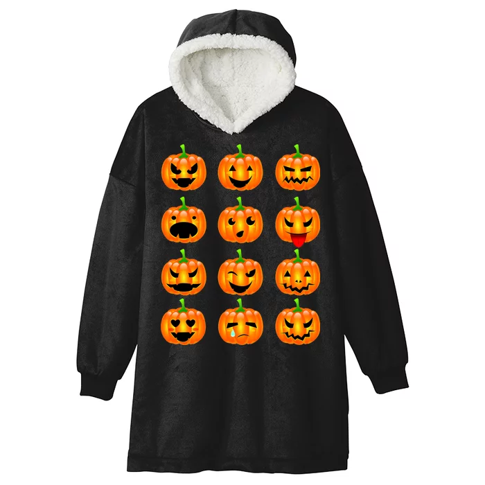 Halloween Pumpkin Emojis Smiley Face Hooded Wearable Blanket