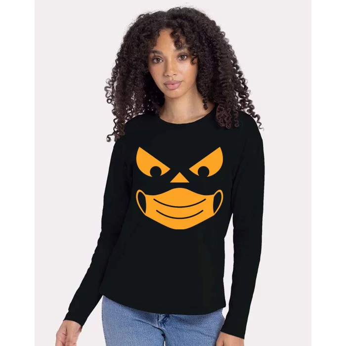 Halloween Pumpkin Face Mask Social Distancing Womens Cotton Relaxed Long Sleeve T-Shirt