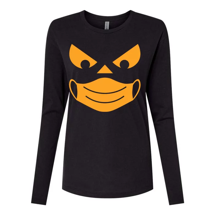 Halloween Pumpkin Face Mask Social Distancing Womens Cotton Relaxed Long Sleeve T-Shirt