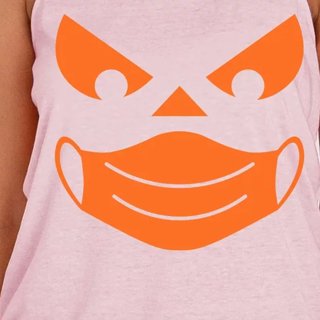 Halloween Pumpkin Face Mask Social Distancing Women's Knotted Racerback Tank