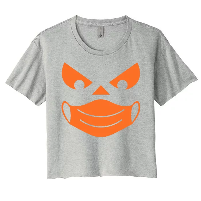 Halloween Pumpkin Face Mask Social Distancing Women's Crop Top Tee