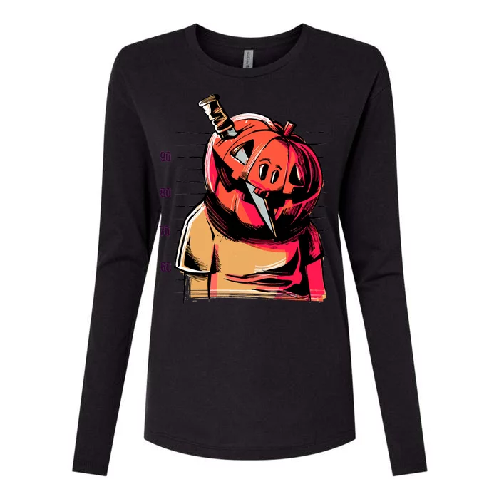 Halloween Pumpkin Head Knife Mug Shot Womens Cotton Relaxed Long Sleeve T-Shirt