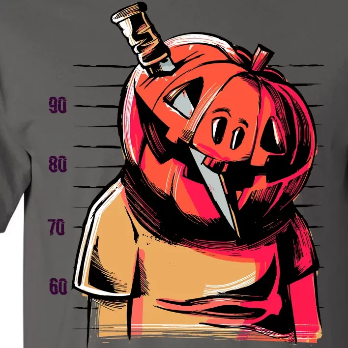 Halloween Pumpkin Head Knife Mug Shot Tall T-Shirt