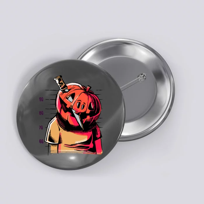 Halloween Pumpkin Head Knife Mug Shot Button