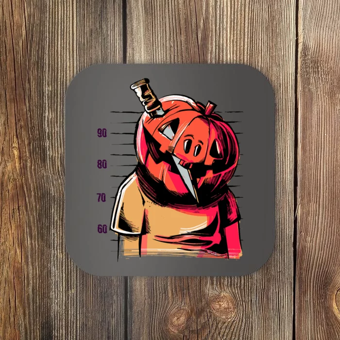 Halloween Pumpkin Head Knife Mug Shot Coaster