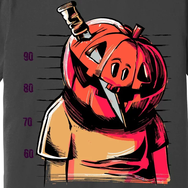 Halloween Pumpkin Head Knife Mug Shot Premium T-Shirt