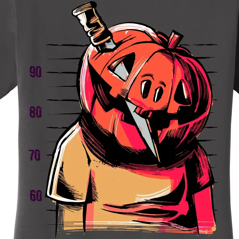 Halloween Pumpkin Head Knife Mug Shot Women's T-Shirt