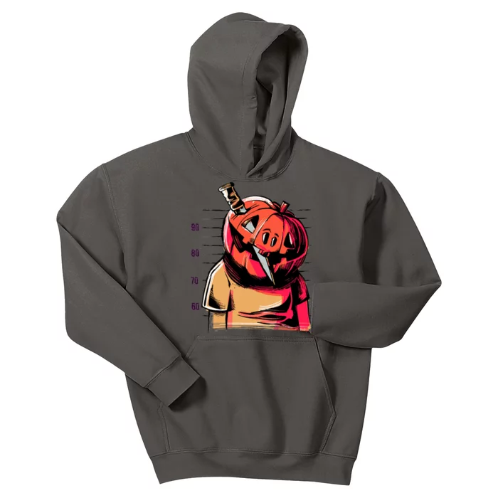 Halloween Pumpkin Head Knife Mug Shot Kids Hoodie