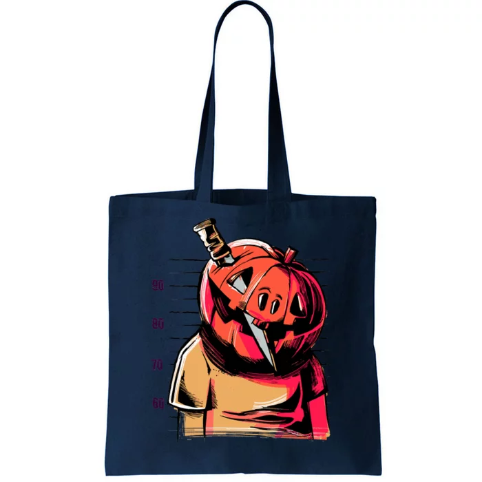 Halloween Pumpkin Head Knife Mug Shot Tote Bag