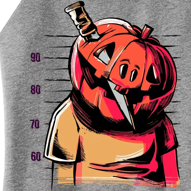 Halloween Pumpkin Head Knife Mug Shot Women’s Perfect Tri Rocker Tank