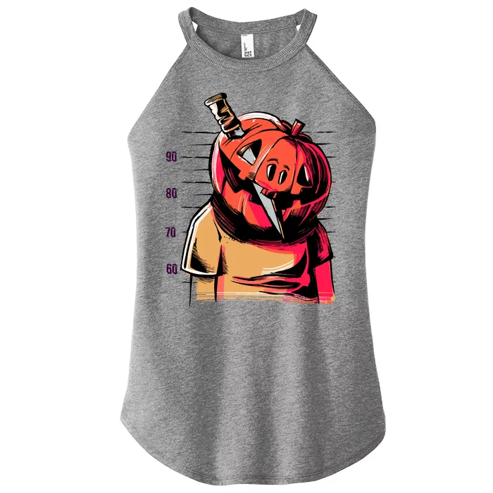 Halloween Pumpkin Head Knife Mug Shot Women’s Perfect Tri Rocker Tank