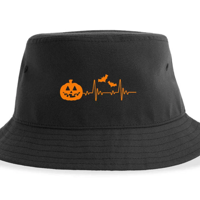 Halloween Pumpkin Heartbeat Pulse Sustainable Bucket Hat