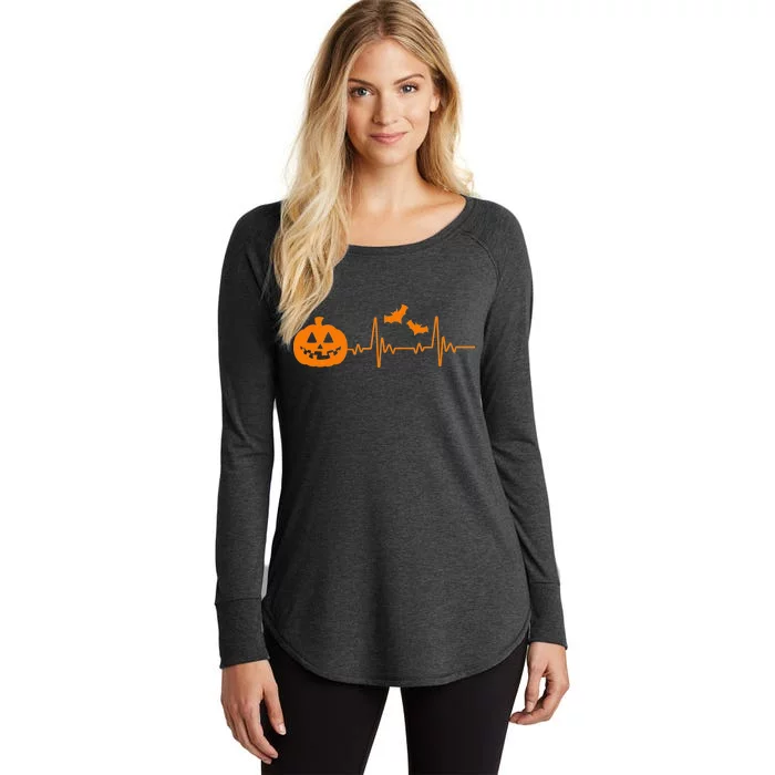 Halloween Pumpkin Heartbeat Pulse Women's Perfect Tri Tunic Long Sleeve Shirt