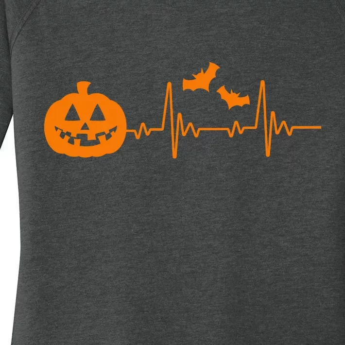 Halloween Pumpkin Heartbeat Pulse Women's Perfect Tri Tunic Long Sleeve Shirt