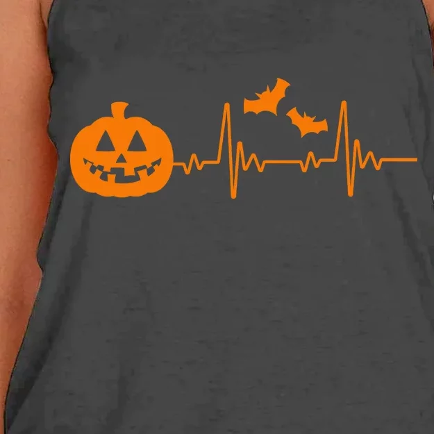 Halloween Pumpkin Heartbeat Pulse Women's Knotted Racerback Tank