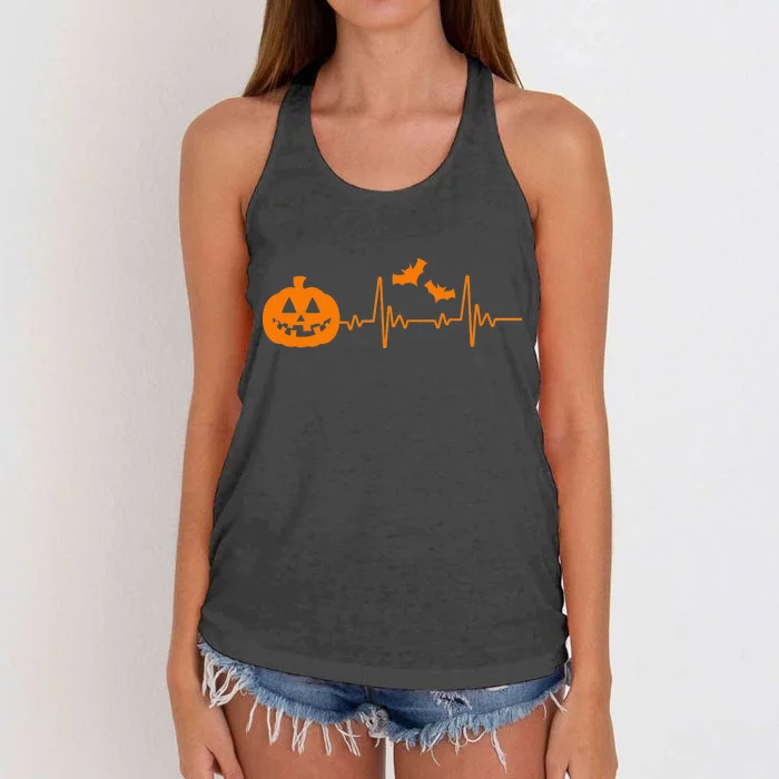 Halloween Pumpkin Heartbeat Pulse Women's Knotted Racerback Tank