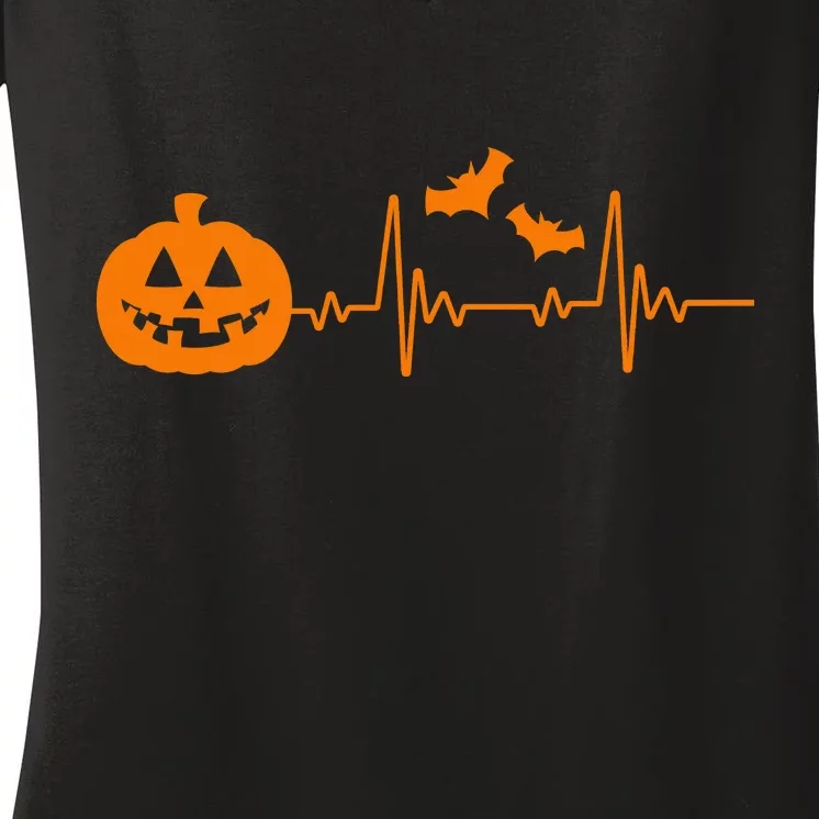 Halloween Pumpkin Heartbeat Pulse Women's V-Neck T-Shirt