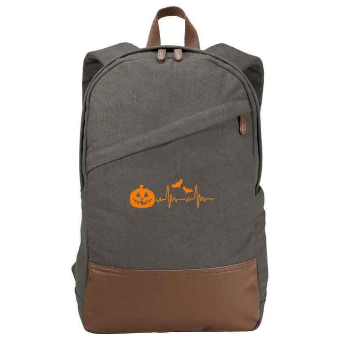 Halloween Pumpkin Heartbeat Pulse Cotton Canvas Backpack