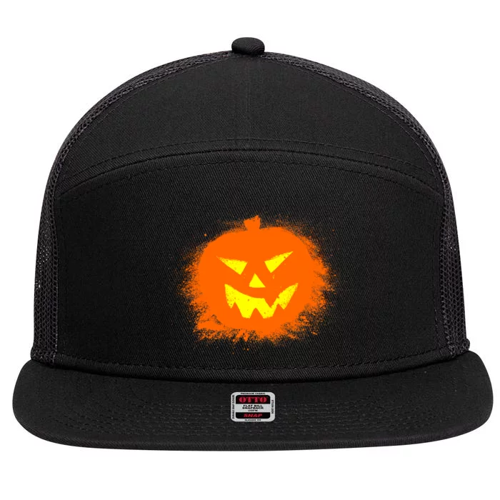 Halloween Pumpkin Jack O Lantern Splatter 7 Panel Mesh Trucker Snapback Hat