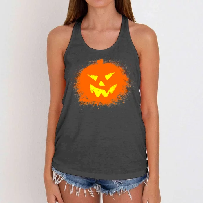 Halloween Pumpkin Jack O Lantern Splatter Women's Knotted Racerback Tank