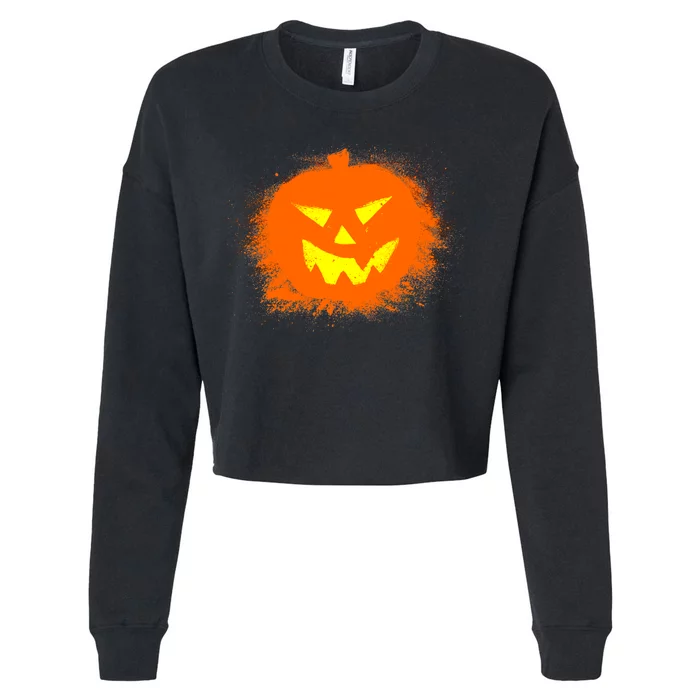 Halloween Pumpkin Jack O Lantern Splatter Cropped Pullover Crew