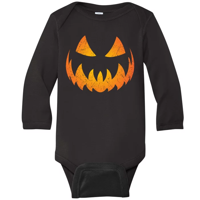 Halloween Pumpkin Jack O'Lantern Face Baby Long Sleeve Bodysuit