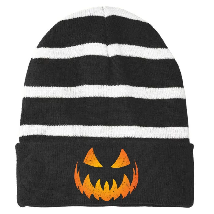 Halloween Pumpkin Jack O'Lantern Face Striped Beanie with Solid Band