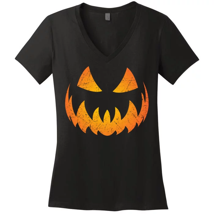 Halloween Pumpkin Jack O'Lantern Face Women's V-Neck T-Shirt