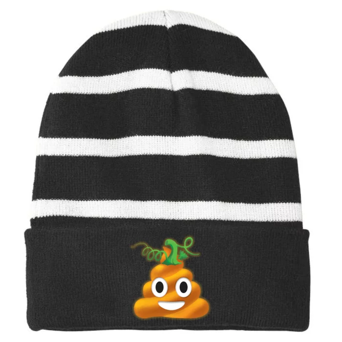 Halloween Pumpkin Poop Emoji Striped Beanie with Solid Band