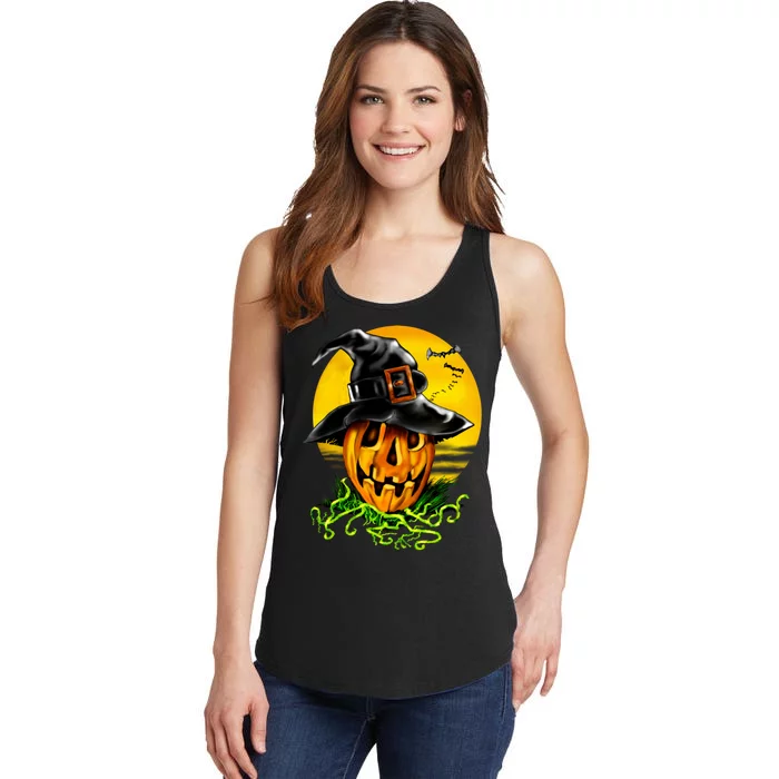 Halloween Pumpkin Wearing Witch Hat Ladies Essential Tank