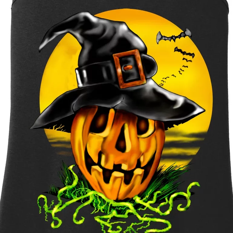 Halloween Pumpkin Wearing Witch Hat Ladies Essential Tank