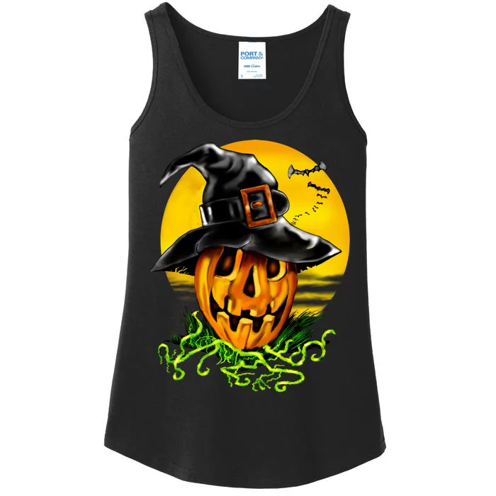 Halloween Pumpkin Wearing Witch Hat Ladies Essential Tank