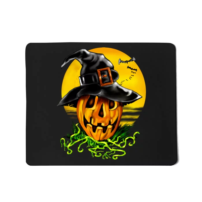 Halloween Pumpkin Wearing Witch Hat Mousepad