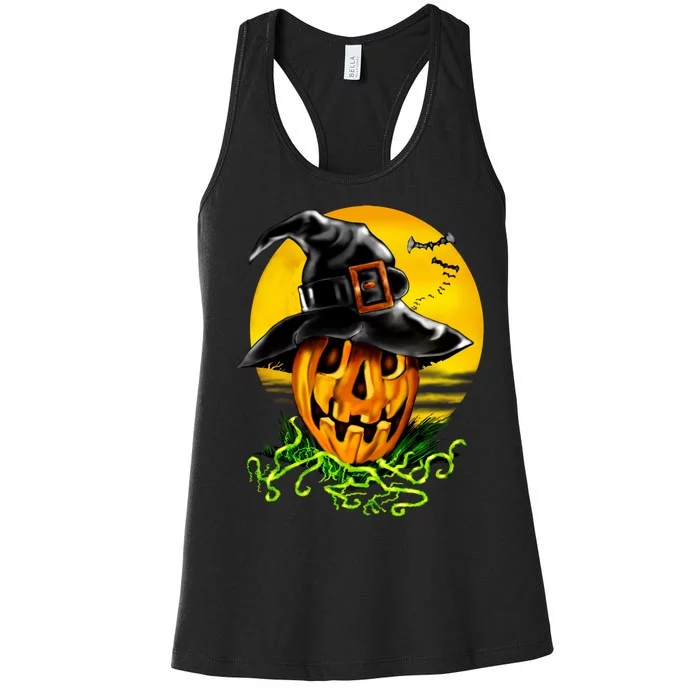 Halloween Pumpkin Wearing Witch Hat Women's Racerback Tank